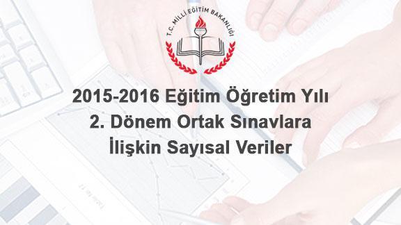 2015-2016 Eğitim Öğretim Yılı 2. Dönem Ortak Sınavlara ilişkin sayısal veriler yayınlanmıştır.
