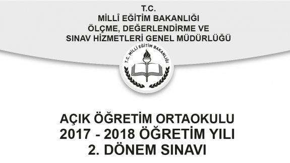21 Nisan 2018 Tarihinde Yapılan Açık Öğretim Ortaokulu 2. Dönem Sınavının Soru ve Cevap Anahtarları